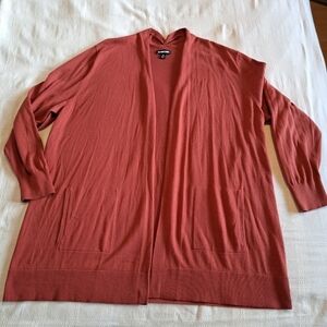 Lands' End womens size 3X cotton open long cardigan brick red
